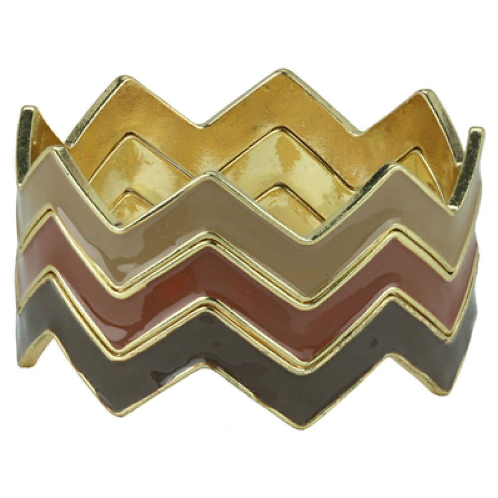 8” Chevron Stackable Bangle Bracelets In Multicolors Set In Goldtone - Picture 4 of 5